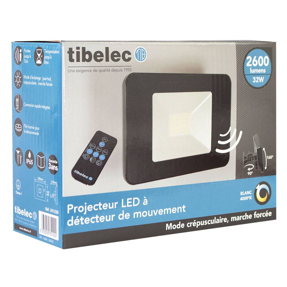 Projecteur LED à télécommande noir 32W 2800lm IP65 4000K détecteur de mouvement HF étrier orientable Gar. 3 ans-1