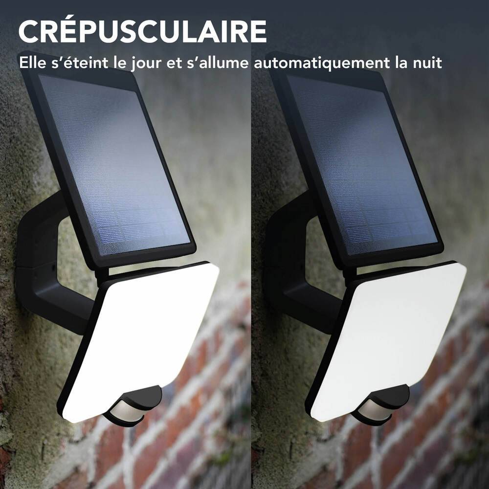 Projecteur Solaire LED Noir 11W 1400lm IP54 4000K détecteur de mouvement Inter 3 positions On/Off/Auto panneau amovible-3