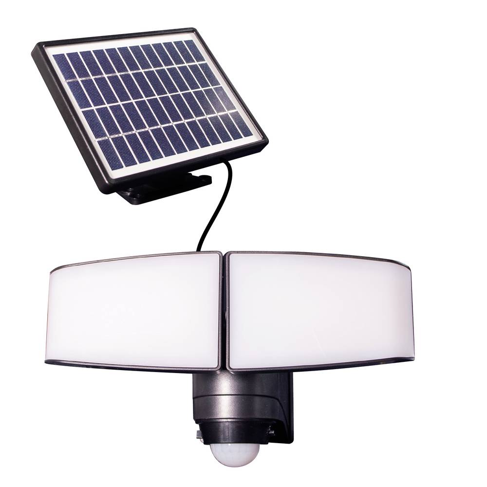 Projecteur Solaire LED Noir 2 têtes orientables 10W 685lm IP44 4000K détecteur de mouvement panneau déporté-0
