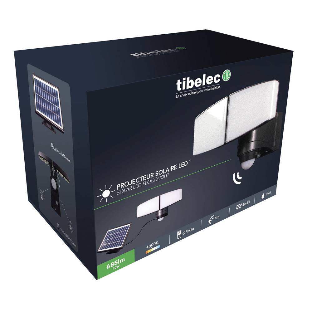 Projecteur Solaire LED Noir 2 têtes orientables 10W 685lm IP44 4000K détecteur de mouvement panneau déporté-4