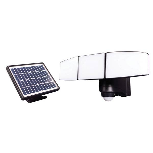 Projecteur Solaire LED Noir 3 têtes orientables 15W 930lm IP44 4000K  détecteur de mouvement panneau déporté
