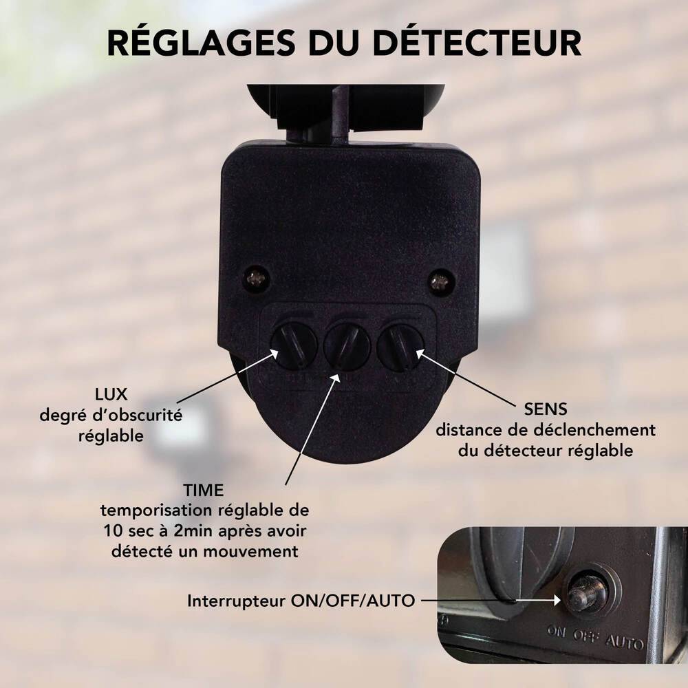 Projecteur Solaire LED Noir 7.5W 630lm IP44 6900K blanc-froid détecteur de mouvement Inter 3 positions On/Off/Auto-1