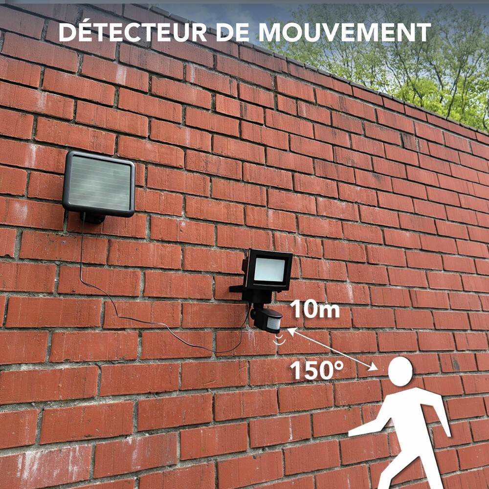 Projecteur Solaire LED Noir 7.5W 630lm IP44 6900K blanc-froid détecteur de mouvement Inter 3 positions On/Off/Auto-2