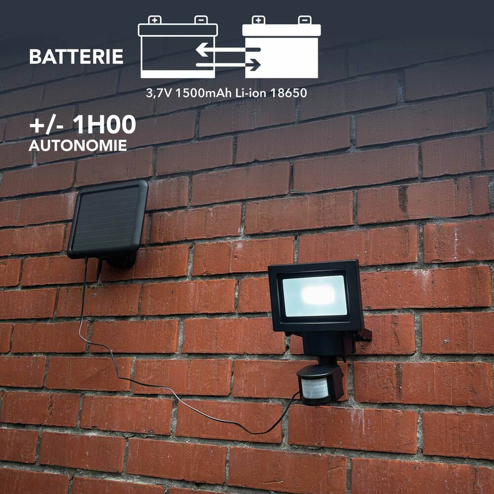 Projecteur Solaire LED Noir 7.5W 630lm IP44 6900K blanc-froid détecteur de mouvement Inter 3 positions On/Off/Auto-3