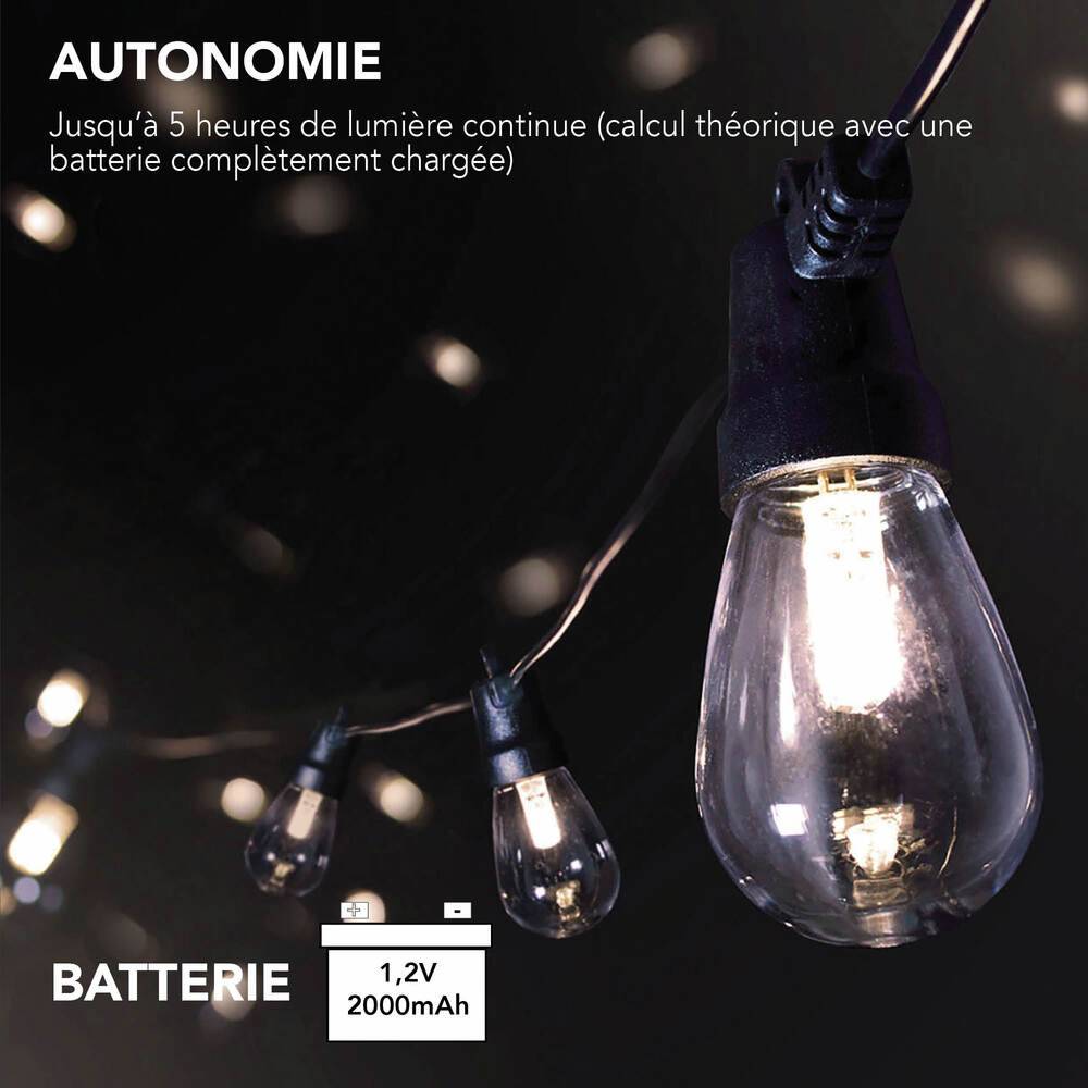 Guirlande Guinguette Solaire LED 84m 12 ampoules remplaçables G4 12 x 38lm 3000K IP44 crépusculaire-2