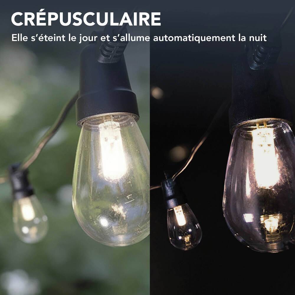 Guirlande Guinguette Solaire LED 84m 12 ampoules remplaçables G4 12 x 38lm 3000K IP44 crépusculaire-3