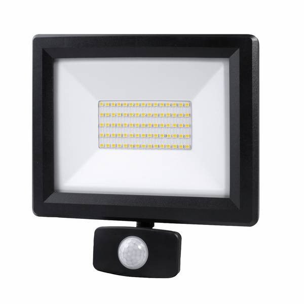 Projecteur LED Noir 50W 5500lm IP65 4000K  détecteur de mouvement 3 réglages  fixation orientable 3D