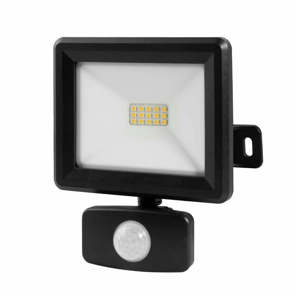 Projecteur LED Noir 10W 940lm IP65 4000K détecteur de mouvement 3 réglages fixation orientable 3D-0