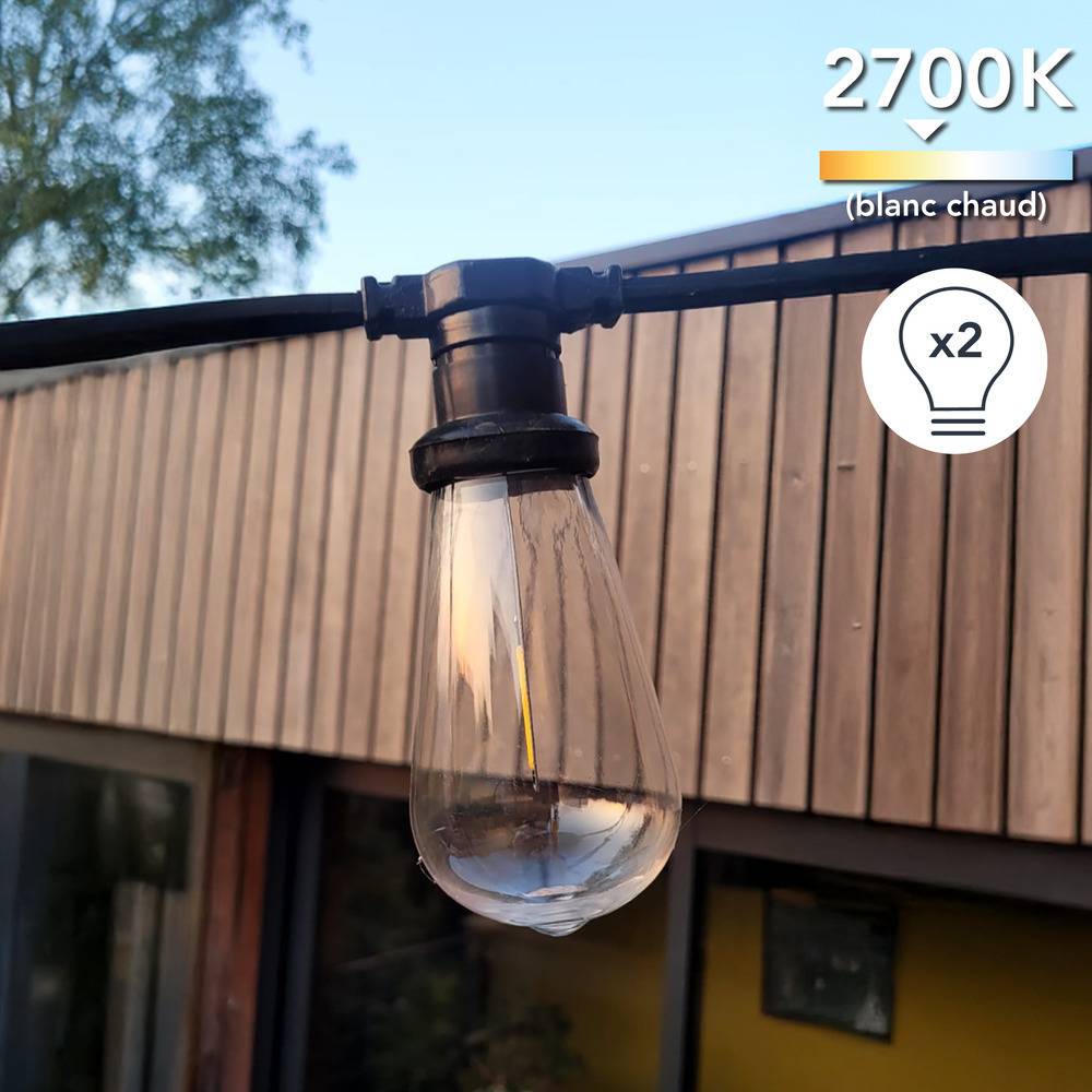 Lot 2 Ampoules LED Décoratives E27 Diam. 64mm 0.6W 55lm 2700K plastique haute résistance conçu pour l'éxterieur-3