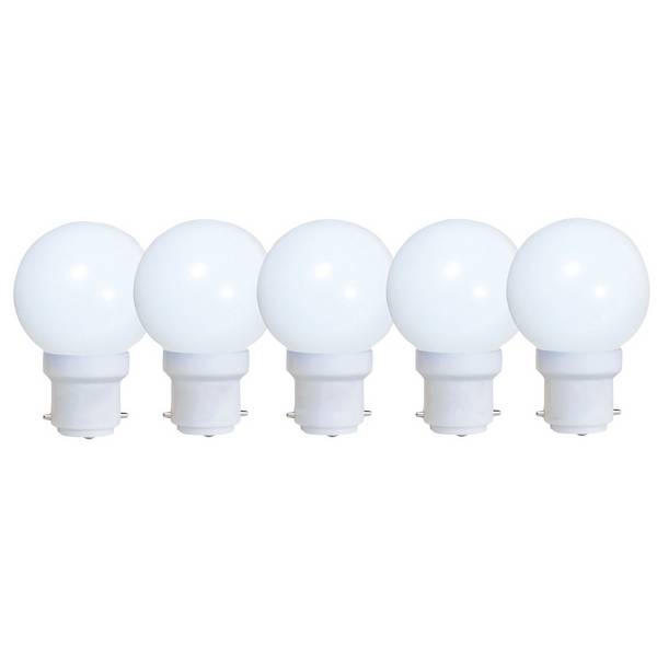 Pack de 5 Ampoules LED Sphériques 0,8W - 50LM, Plastique Haute Résistance, Idéales pour Guirlandes B22 - Tibelec