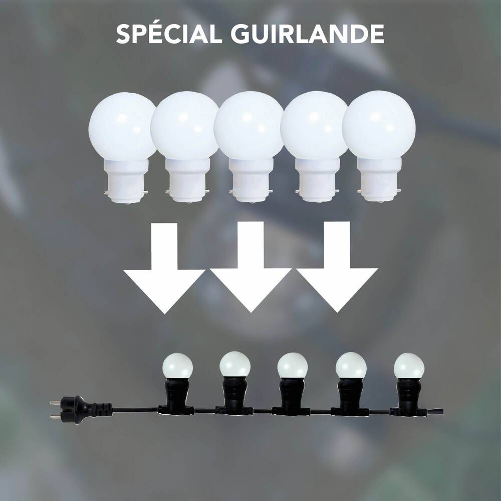 Pack de 5 Ampoules LED Sphériques 0,8W - 50LM, Plastique Haute Résistance, Idéales pour Guirlandes B22 - Tibelec-3