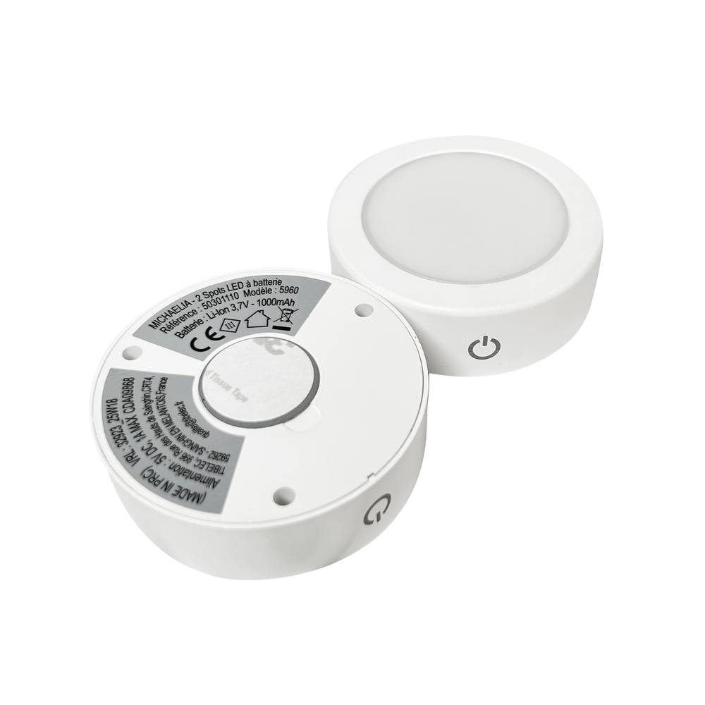 Lot 2 spots LED blanc 180 lm diam. 70mm hauteur 22 mm 3000k puissance 22W intensité variable rechargeable via USB-C-1