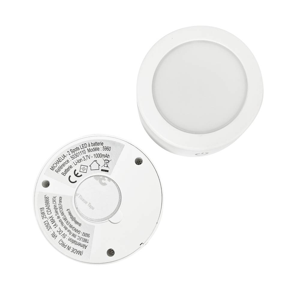 Lot 2 spots LED blanc 180 lm diam. 70mm hauteur 22 mm 3000k puissance 22W intensité variable rechargeable via USB-C-3
