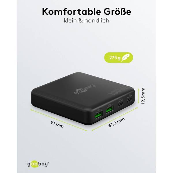 Chargeur de bureau multiport Goobay USB-C™ PD GaN (100 W) noir - 2 ports USB-C™ (Power Delivery) et 2 ports USB-A...-2