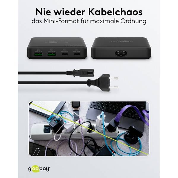 Chargeur de bureau multiport Goobay USB-C™ PD GaN (100 W) noir - 2 ports USB-C™ (Power Delivery) et 2 ports USB-A...-4
