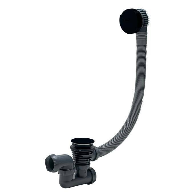 Wirquin Vidage baignoire à câble 700mm siphon orientable clapet ABS - noir mat-0