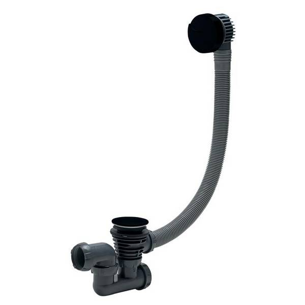 Wirquin Vidage baignoire à câble 700mm siphon orientable clapet ABS - noir mat