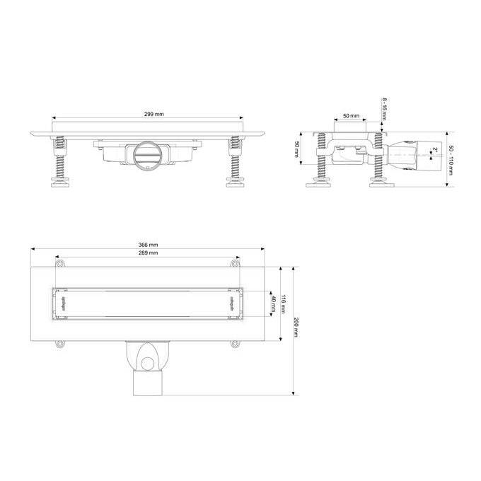 WIRQUIN Caniveau douche VENISIO SLIM Ø40 + Grille inox -Longueur 300mm-1