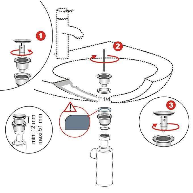 Wirquin Bonde Lavabo universelle laiton écoulement libre chromé-2