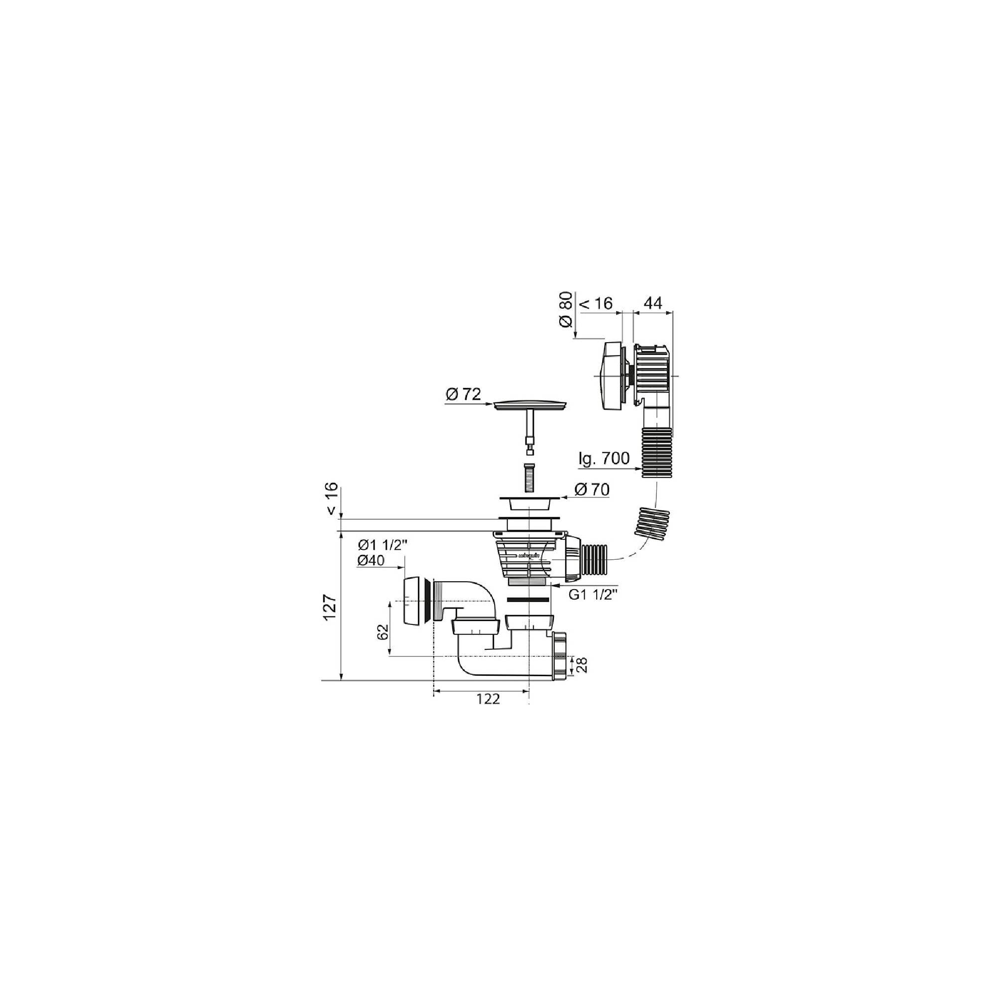 Wirquin Vidage baignoire à câble 700mm siphon orientable clapet ABS - chromé-2