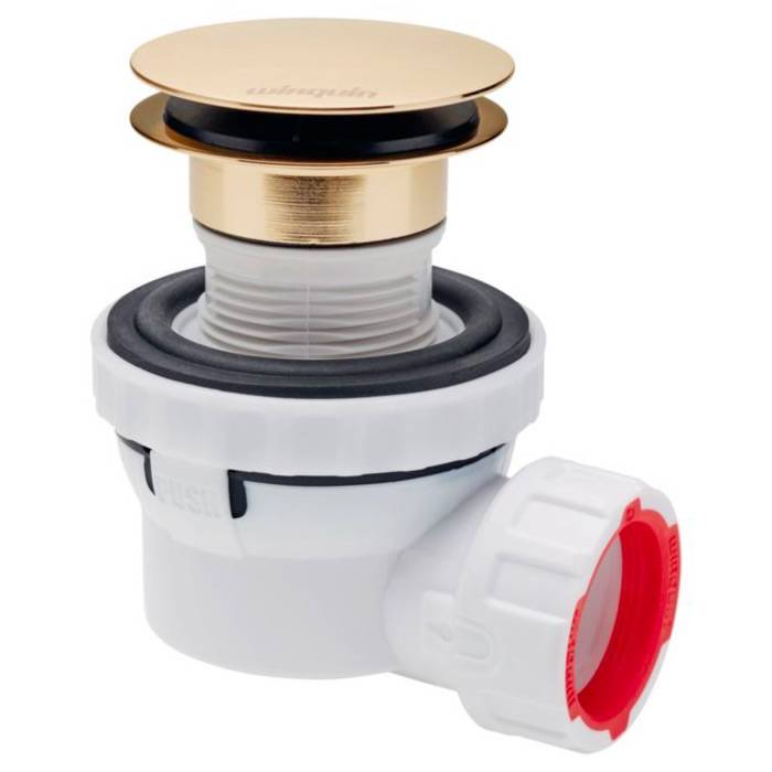 Wirquin Ensemble siphon Lavabo NANO 6.7 Ø32 + bonde Quick-Clac Hauteur 100mm or brossé-0