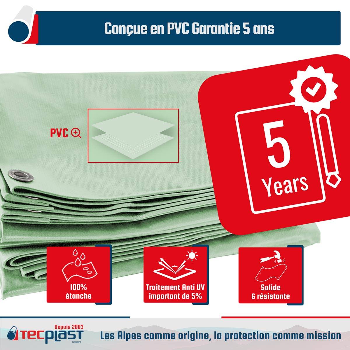 Bâche brise-vue Tecplast lp506bv 2,5x3,5 m - vert sauge - garantie 5 ans-1
