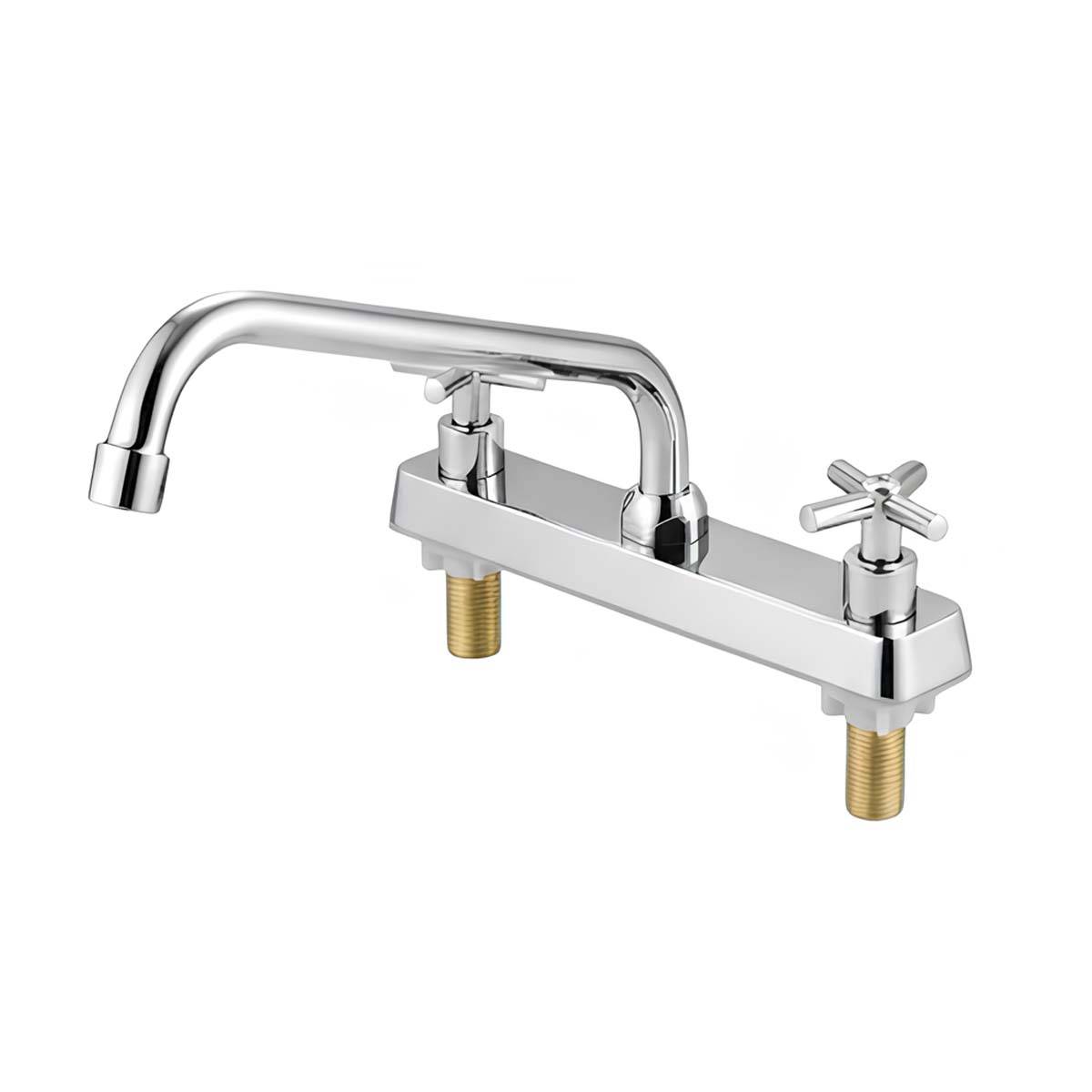 Robinet à Plaque 3 Trous Entraxe 254mm avec Poignées Croisées et Bec Fixe Courbé-0