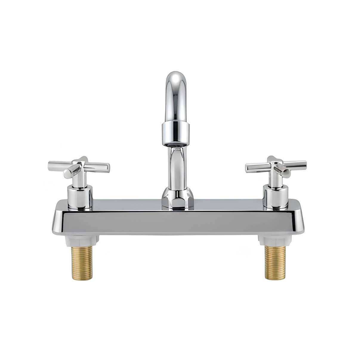 Robinet à Plaque 3 Trous Entraxe 254mm avec Poignées Croisées et Bec Fixe Courbé-1