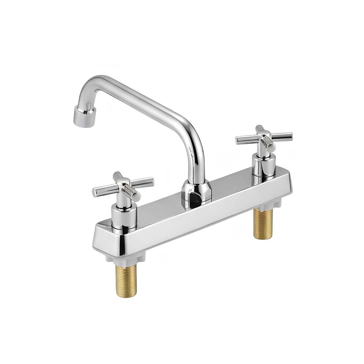 Robinet à Plaque 3 Trous Entraxe 254mm avec Poignées Croisées et Bec Fixe Courbé-3
