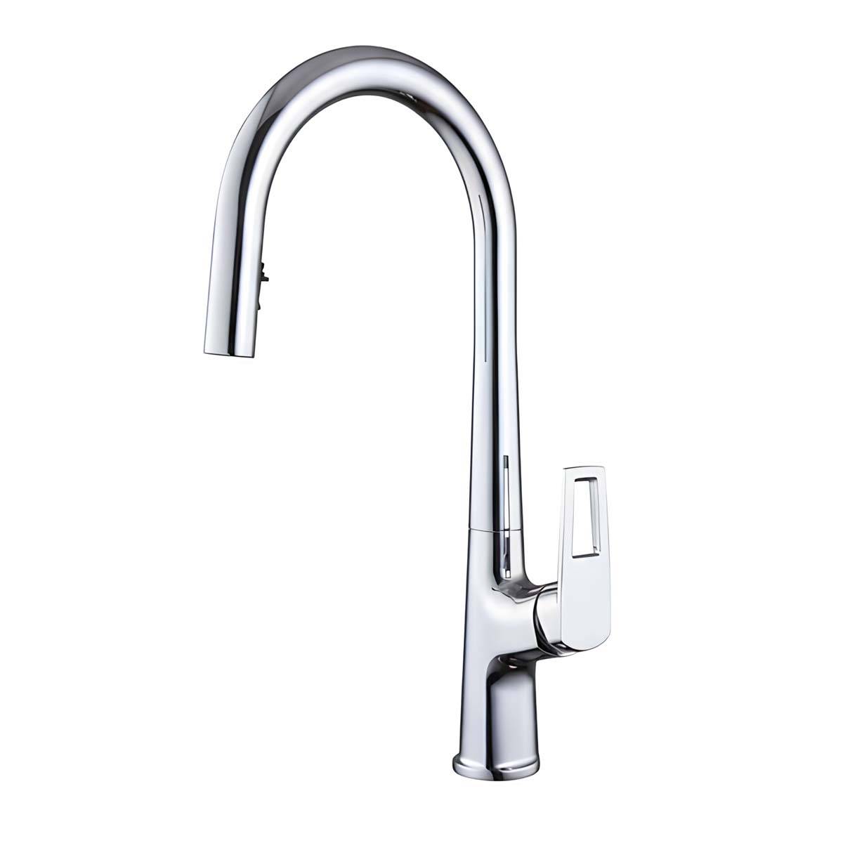 Robinet de Cuisine Encastré Extensible à Bec Haut Double Mode Finition Chromée-0