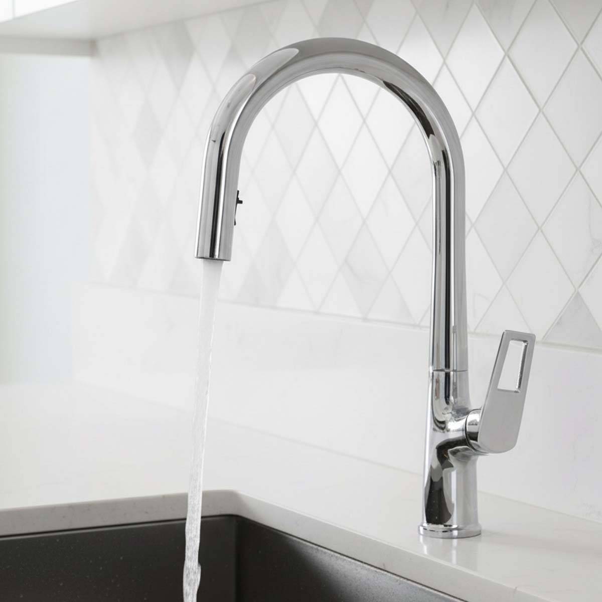 Robinet de Cuisine Encastré Extensible à Bec Haut Double Mode Finition Chromée-2