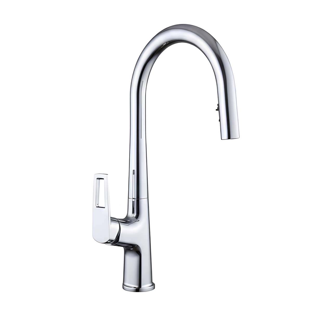 Robinet de Cuisine Encastré Extensible à Bec Haut Double Mode Finition Chromée-3