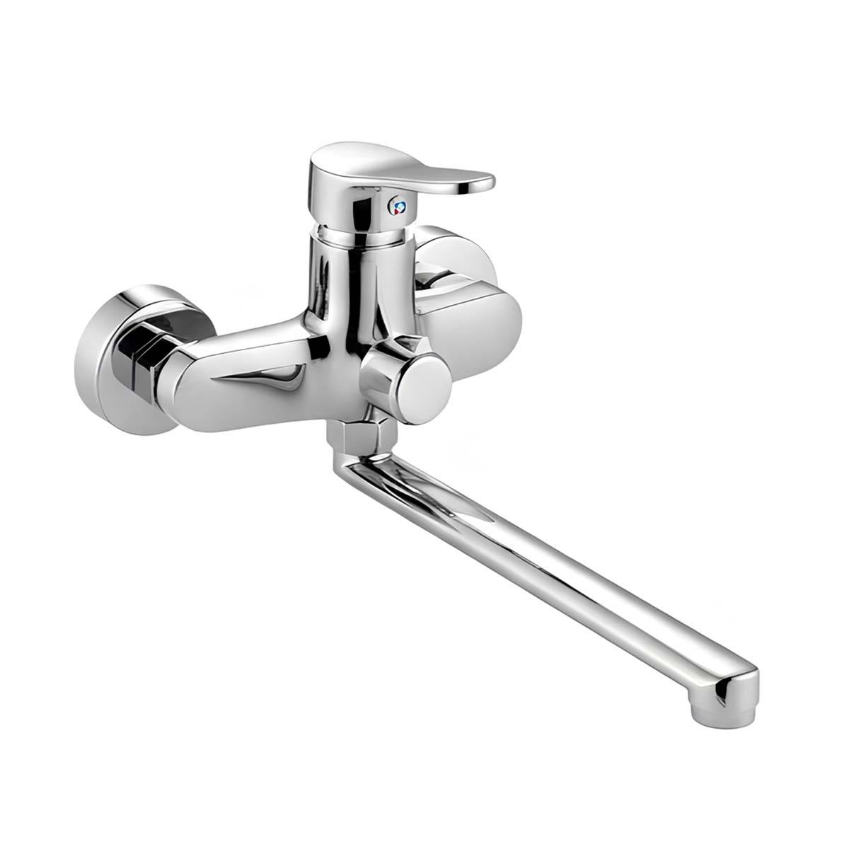 Robinet Mural à Bras Long Orientable avec Inverseur Finition Chromée-0