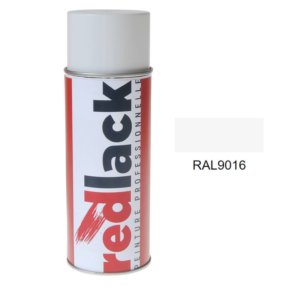 Bombe de peinture Aérosol - spray - 400ml - RAL 9016 Blanc signalisation - Satiné - multisupport - Redlack - RAL9016-0