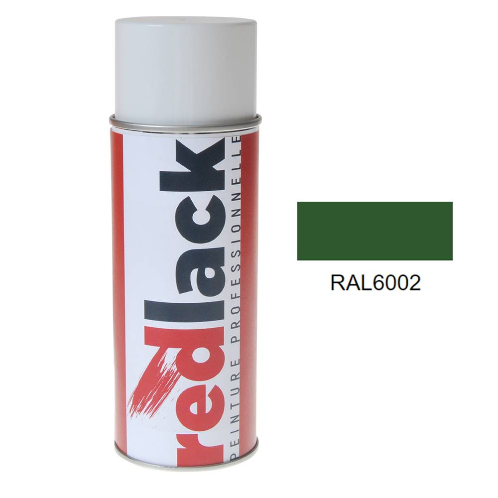 Bombe de peinture Aérosol - spray - 400ml - RAL 6002 Vert feuillage - Brillant - multisupport - Redlack - RAL6002-0