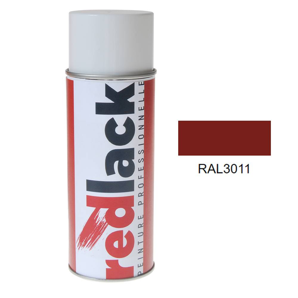 Bombe de peinture Aérosol - spray - 400ml - RAL 3011 Rouge brun - Brillant - multisupport - Redlack - RAL3011-0
