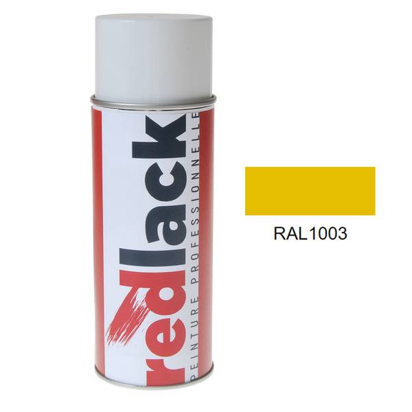 Bombe de peinture Aérosol - spray - 400ml - RAL 1003 Jaune de sécurité - Mat - multisupport - Redlack - RAL1003