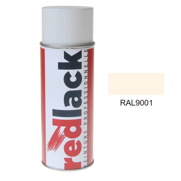 Bombe de peinture Aérosol - spray - 400ml - RAL 9001 Blanc crème - Mat - multisupport - Redlack - RAL9001