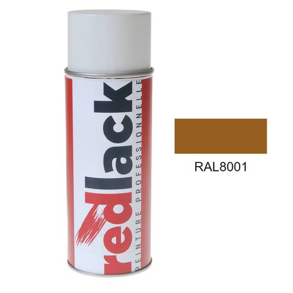 Bombe de peinture Aérosol - spray - 400ml - RAL 8001 Brun terre de Sienne - Satiné - multisupport - Redlack - RAL8001