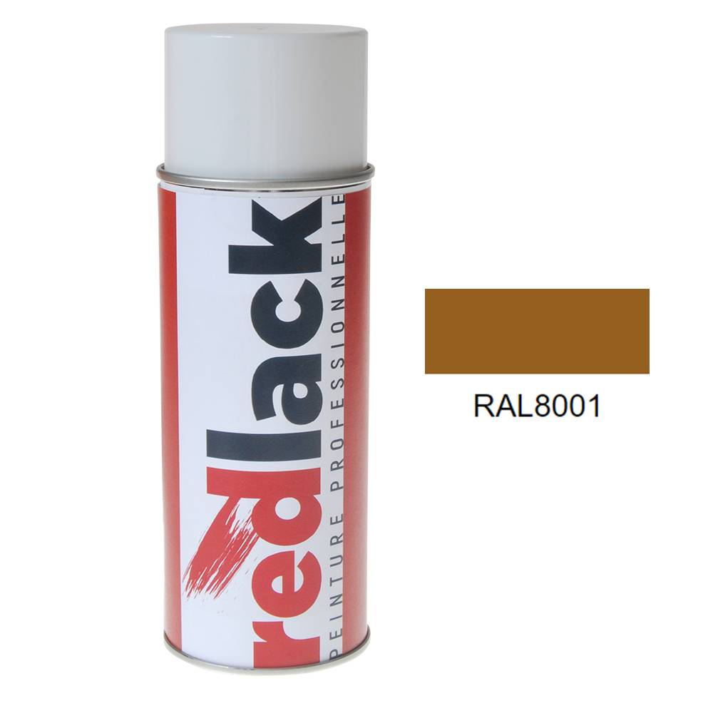 Bombe de peinture Aérosol - spray - 400ml - RAL 8001 Brun terre de Sienne - Satiné - multisupport - Redlack - RAL8001-0