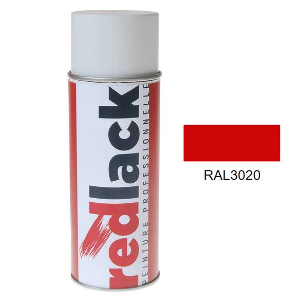 Bombe de peinture Aérosol - spray - 400ml - RAL 3020 Rouge signalisation - Brillant - multisupport - Redlack - RAL3020
