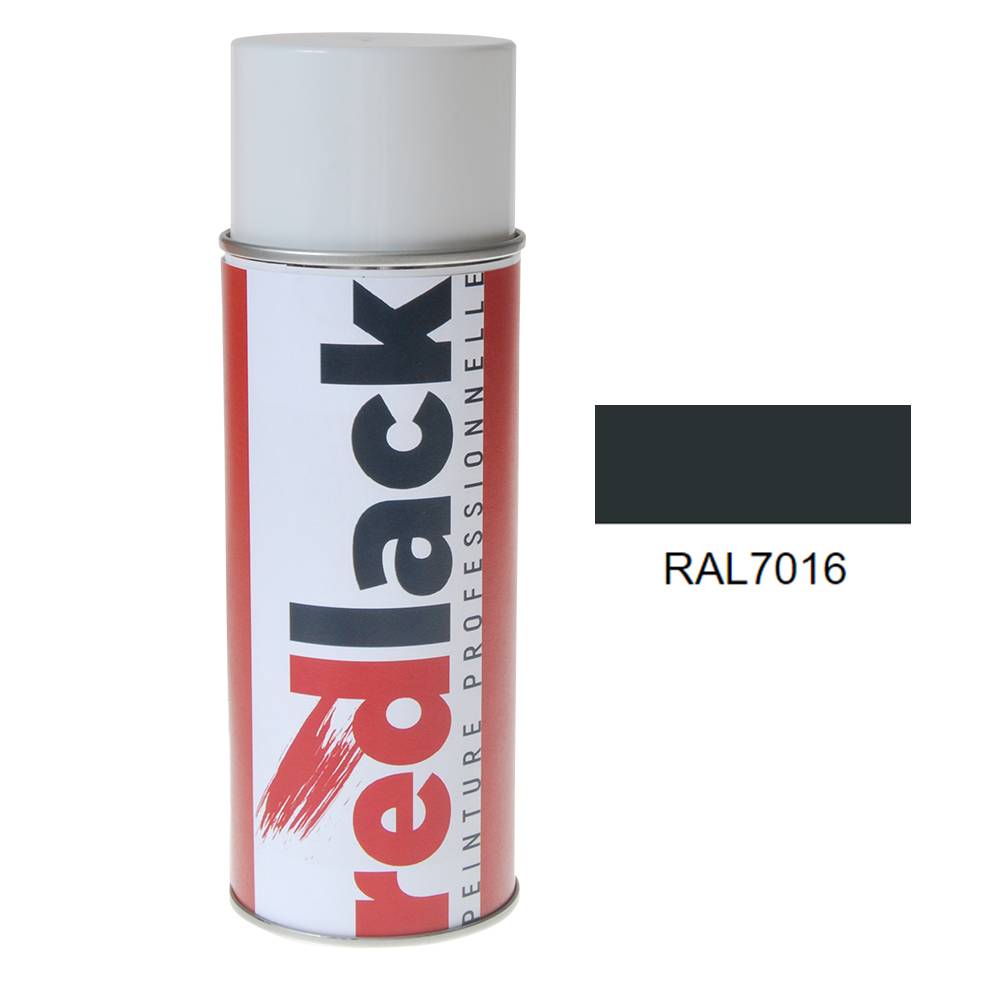 Bombe de peinture Aérosol - spray - 400ml - RAL 7016 Gris anthracite - Satiné - multisupport - Redlack - RAL7016-0