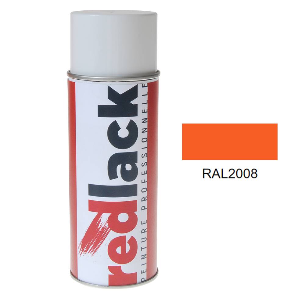 Bombe de peinture Aérosol - spray - 400ml - RAL 2008 Orangé rouge clair - Brillant - multisupport - Redlack - RAL2008-0