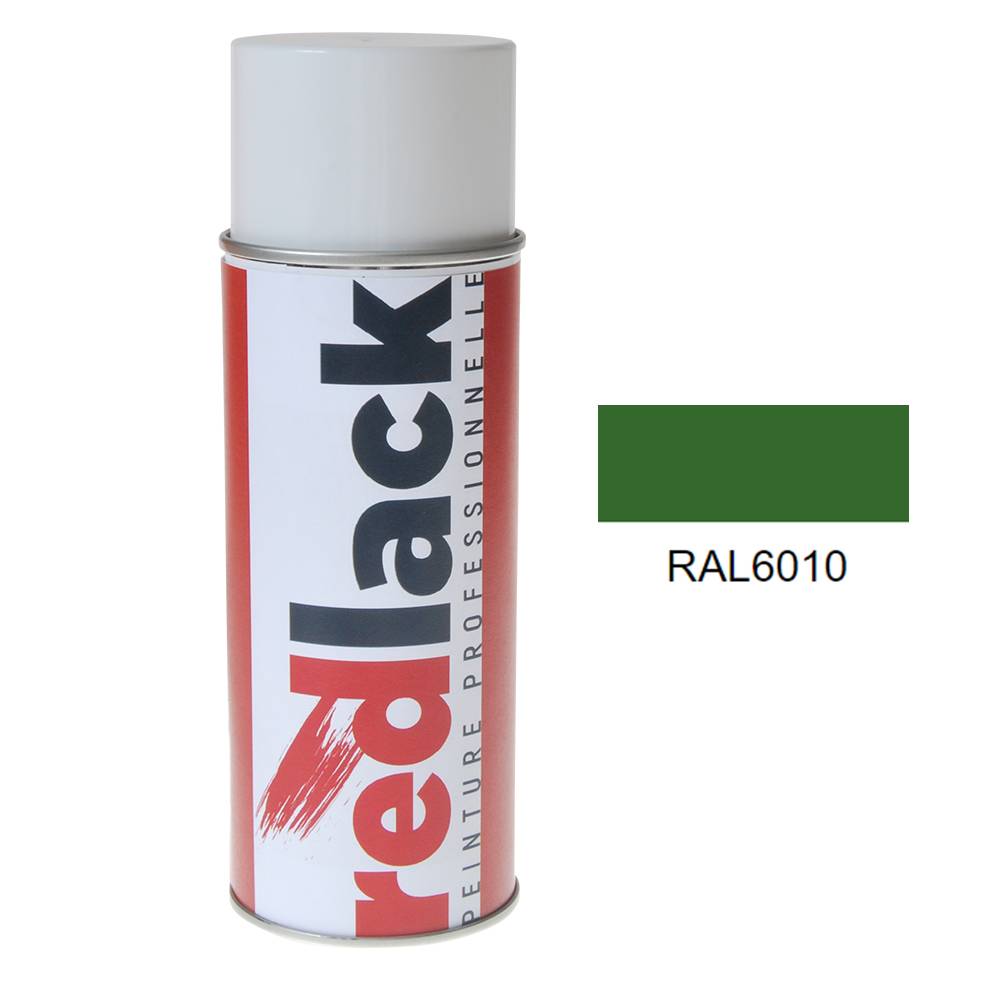 Bombe de peinture Aérosol - spray - 400ml - RAL 6010 Vert herbe - Satiné - multisupport - Redlack - RAL6010-0