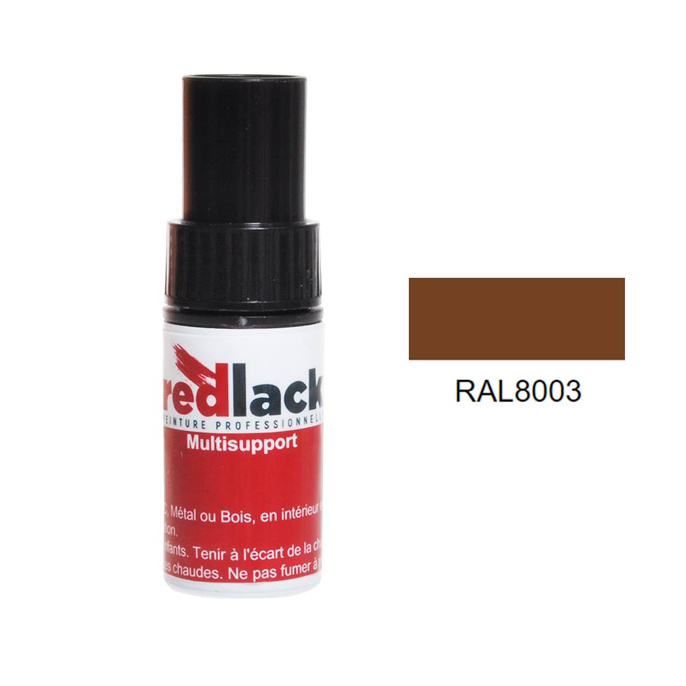 Flacon de Retouche Peinture 9 ml - RAL 8003 - Brun argile - Mat - multisupport - Redlack - RAL8003-0