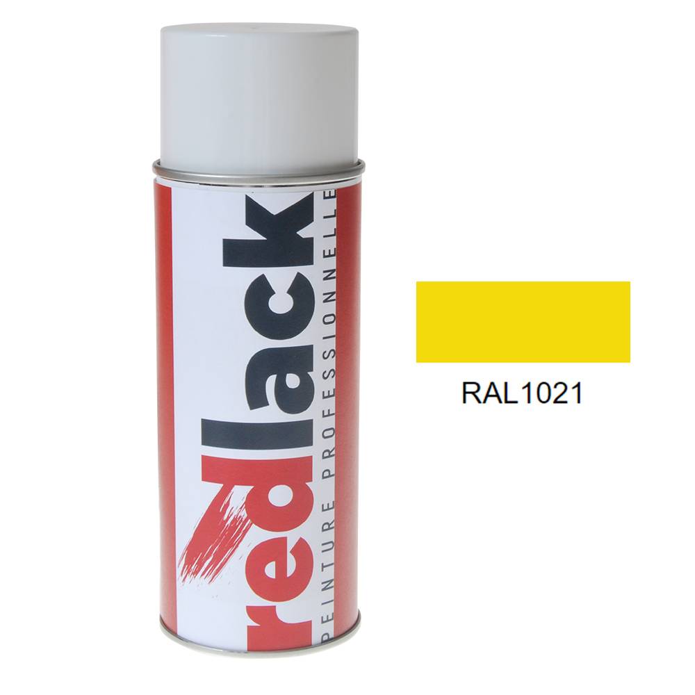 Bombe de peinture Aérosol - spray - 400ml - RAL 1021 Jaune colza - Brillant - multisupport - Redlack - RAL1021-0