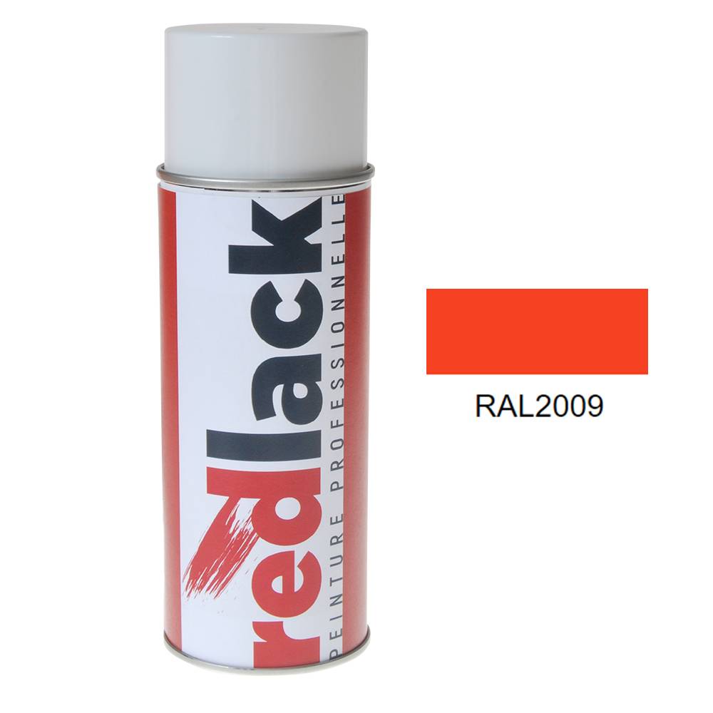 Bombe de peinture Aérosol - spray - 400ml - RAL 2009 Orangé signalisation - Mat - multisupport - Redlack - RAL2009-0