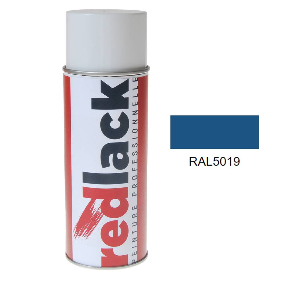 Bombe de peinture Aérosol - spray - 400ml - RAL 5019 Bleu capri - Mat - multisupport - Redlack - RAL5019-0