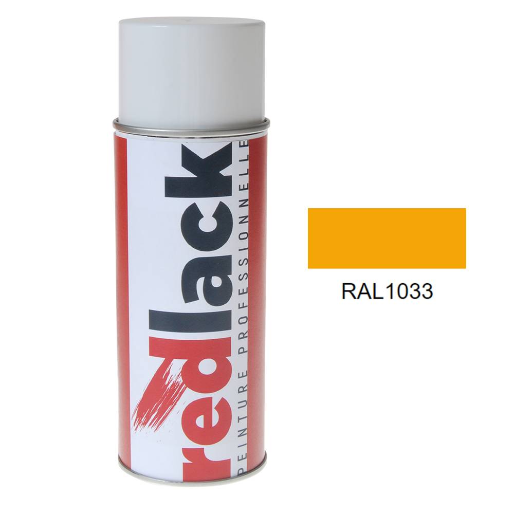 Bombe de peinture Aérosol - spray - 400ml - RAL 1033 Jaune dahlia - Satiné - multisupport - Redlack - RAL1033-0