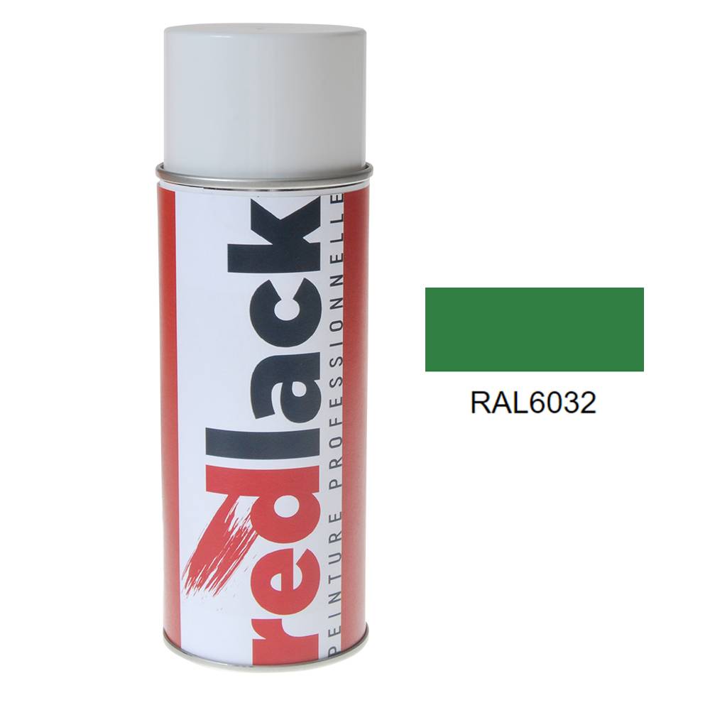 Bombe de peinture Aérosol - spray - 400ml - RAL 6032 Vert de sécurité - Mat - multisupport - Redlack - RAL6032-0